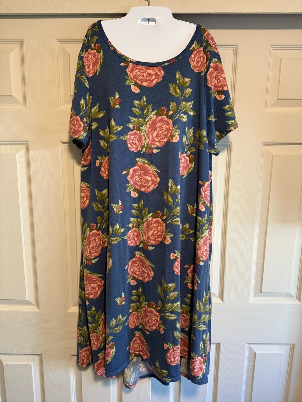 LuLaRoe Floral Navy Blue Midi Dress with Pink Roses